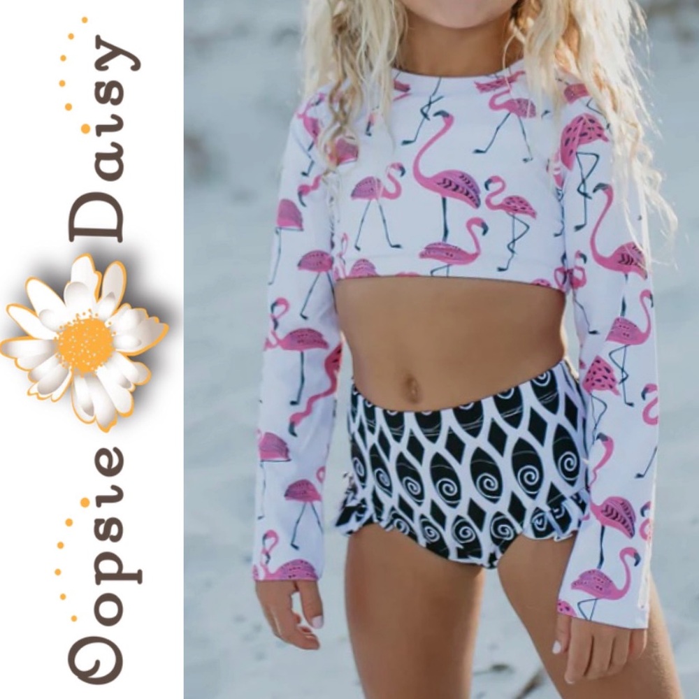 Girls 2 Pc Flamingo Swim Set